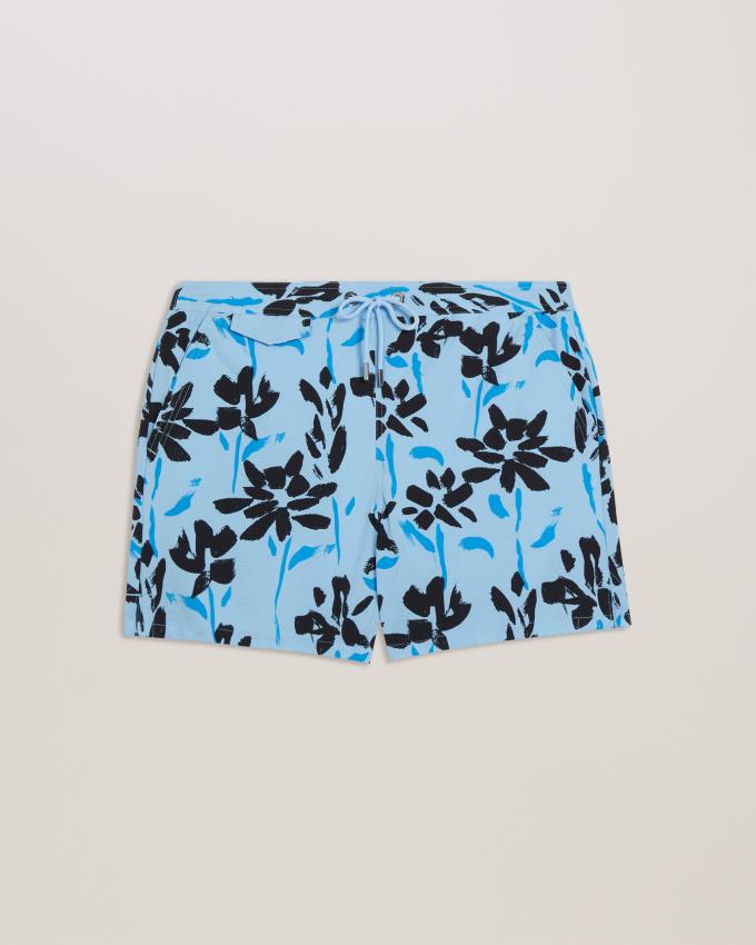 Short Ted Baker Floral Print Seersucker Swim Bleu Homme | AZO-30827265